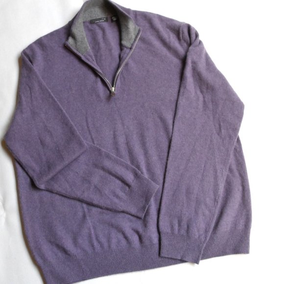 NEW Saks Fifth Avenue COLLECTION 1/4-Zip Mockneck Cashmere Pull-Over Sweater XXL - Picture 3 of 16
